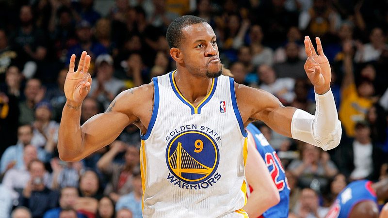 The golden state warriors player is making a gesture.