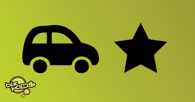 A car and a star on a green background.