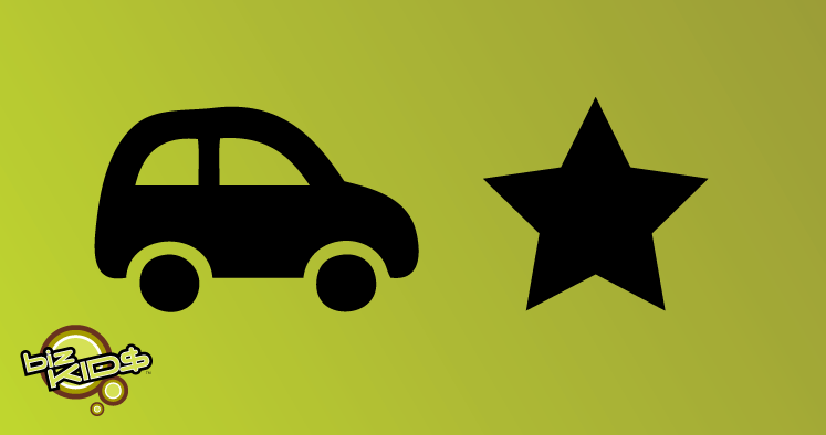 A car and a star on a green background.