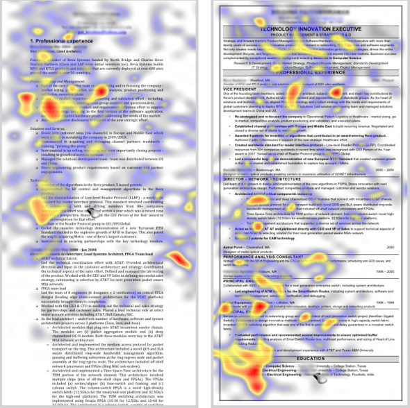 An image of a resume with a yellow spot on it.